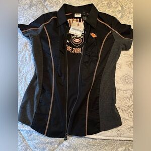 Harley Davidson Black and Gray Zip-Up Shirt NWT